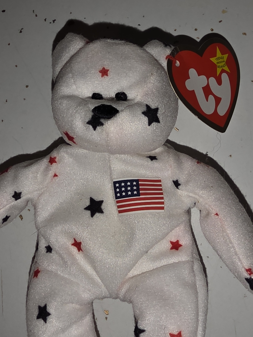 Ty Beanie Babies American Flag Star Plush Bear - White with Red & Blue Stars